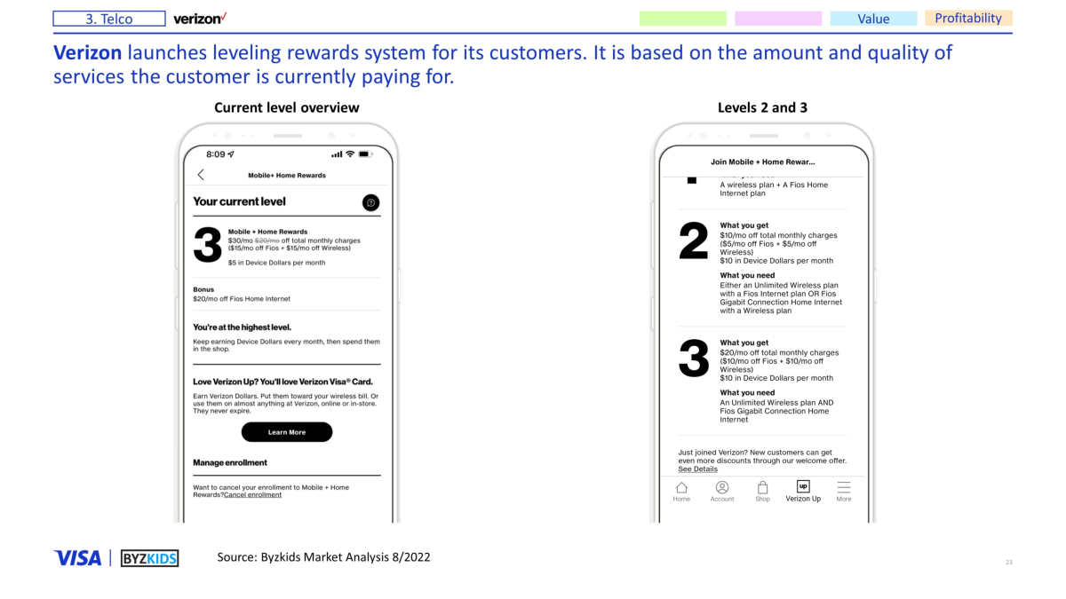 Verizon launches leveling rewards system for its customers. It is based on the amount and quality of services the customer is currently paying for.